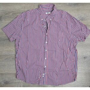Red Blue Gingham Checkered Short Sleeve‎ Button Down Shirt